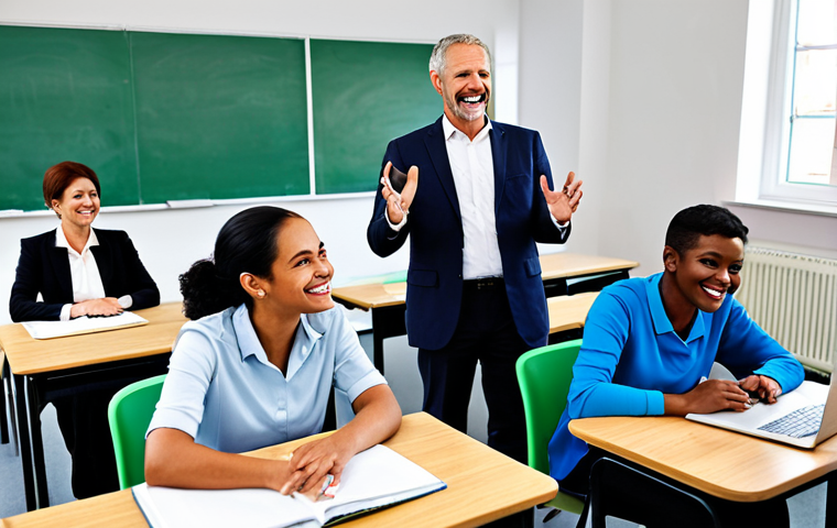 문해교육사 학습자 동기 향상 전략 - Empowering Education**
A diverse group of adult learners in a bright, modern classroom, fully cloth...