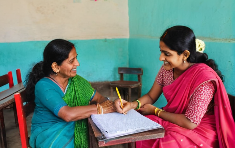 문해교육사로서의 커뮤니티 기여 - **Bridging the Digital Divide:**
    A middle-aged Bengali man, wearing a clean, traditional shirt, ...