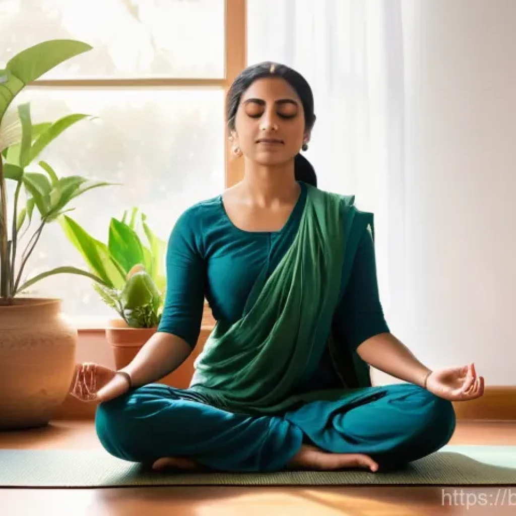 문해교육사와 직무 스트레스 해소법 - **A Teacher's Peaceful Self-Care Moment**
A serene 30-year-old South Asian female literacy teach...