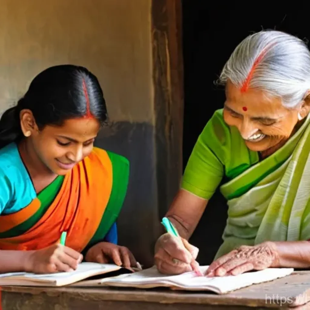 문해교육사와 직업 만족도 연구 분석 - **Prompt 1: The Joy of First Words**
"A heartwarming and bright scene set in a serene, open-air ...