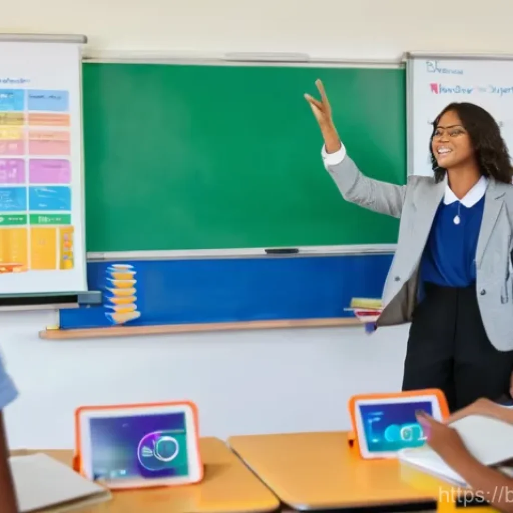문해교육사와 학습 목표 연구 분석 - **Prompt:** A dynamic and inclusive modern classroom scene. A female teacher, professionally dressed...