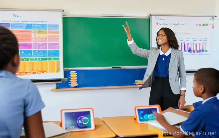 문해교육사와 학습 목표 연구 분석 - **Prompt:** A dynamic and inclusive modern classroom scene. A female teacher, professionally dressed...