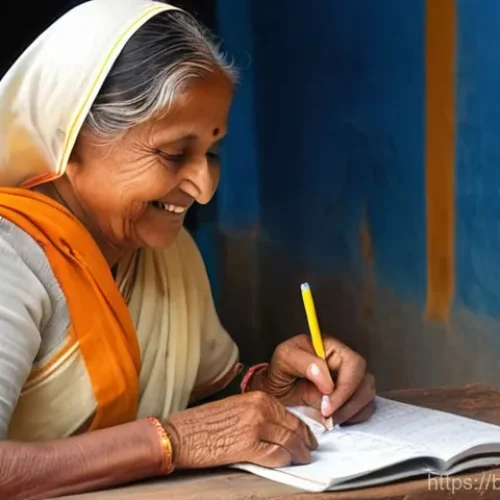 Home 25 문해교육사와 성인 교육 철학 - **Prompt:** A heartwarming scene in a modest, sun-drenched rural Bengali community center. An elderl...